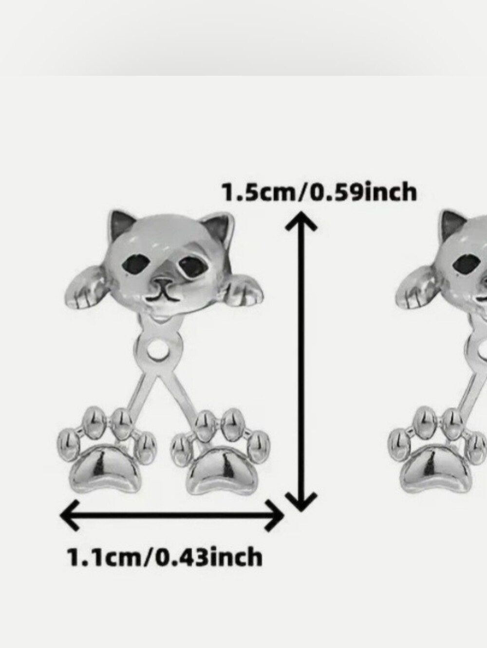 Silver Cat Face and Paw Stud Earrings - Pets Cat - Picture 2 of 3